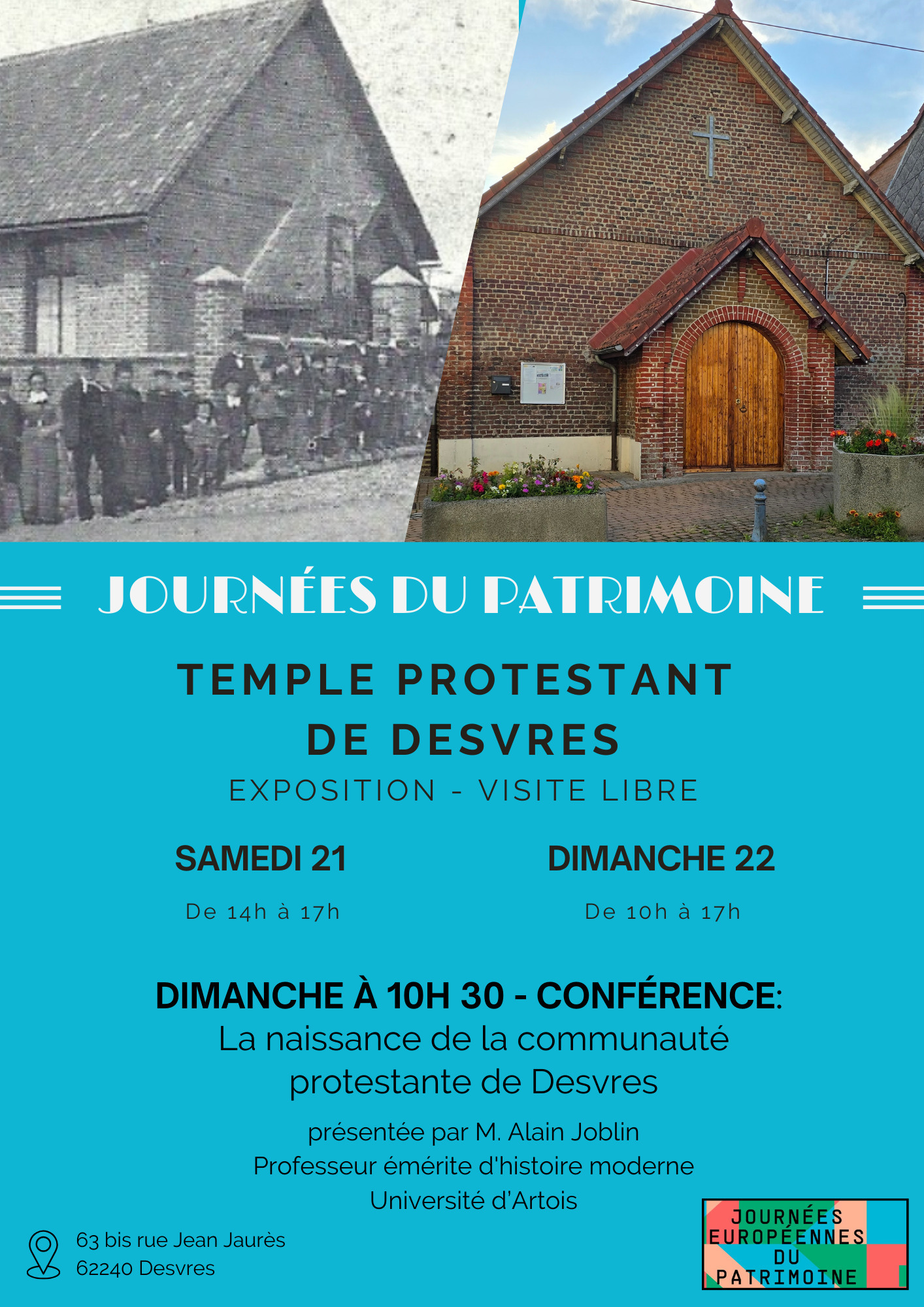 Visite libre et exposition du Temple Protestant - Conférence Du 21 au 22 sept 2024