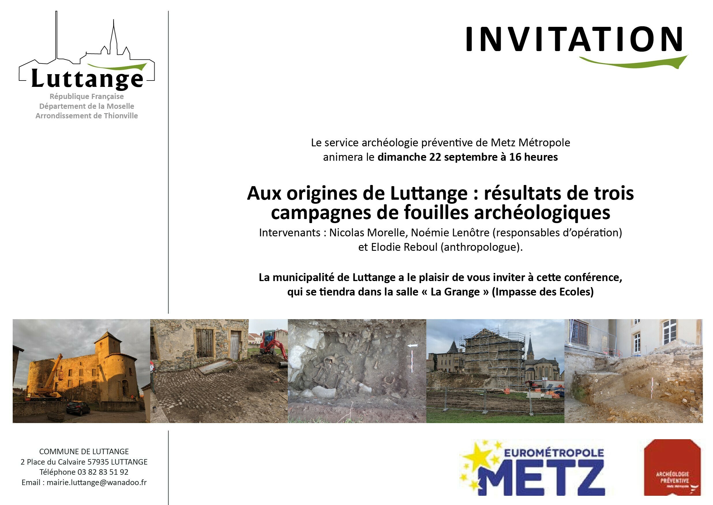 Conférence : "Aux origines de Luttange : résultats... Le 22 sept 2024