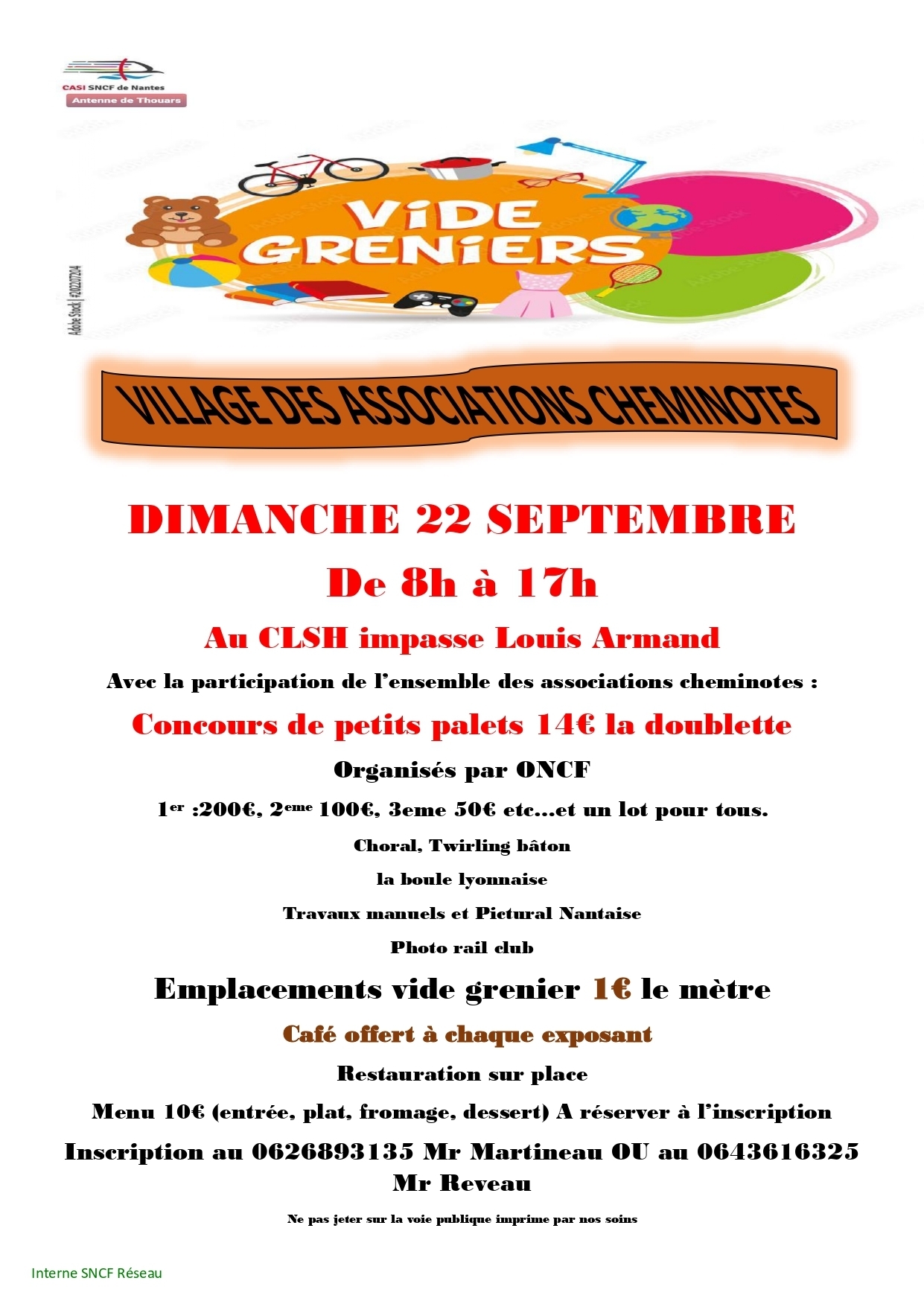 Participez au vide-grenier des cheminots de Thouars Le 22 sept 2024